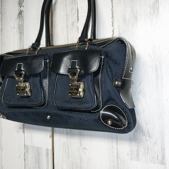 Dooney & Burke Black Signature Logo Satchel Leather and Canvas. - Picture 3 of 12